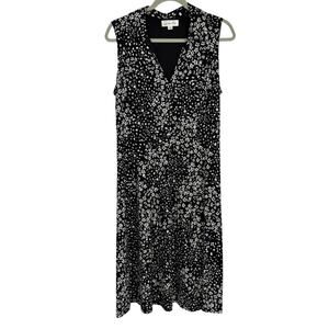 Harper Rose Sleeveless Collared V Neck Dress size 12 Black Floral Slinky Knit